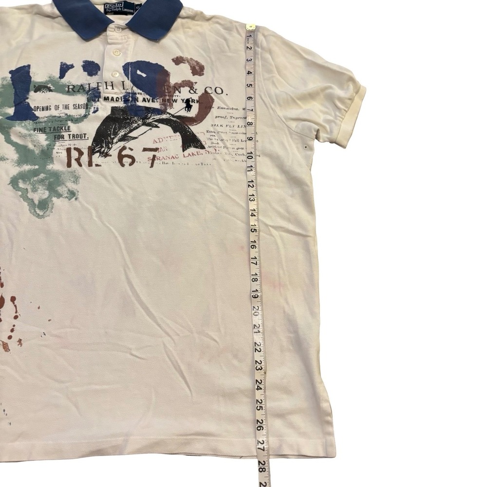 Polo Ralph Lauren Mens Fishing Graphic Paint Splatter Polo Shirt White XL - Picture 7 of 7